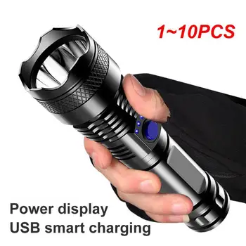 1-10 бр. на Най-мощните led фенерче на далечни разстояния, мощен тактически USB-акумулаторна ръчно фенерче със силна светлина, за да се
