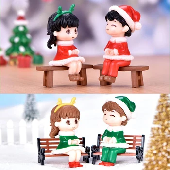 1 Чифт Коледни фигурки на двойки, микро пейзаж, декорация за арматурното табло на автомобила, украса за дома на работния плот