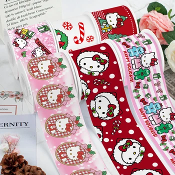 10 Ярда Коледно Лента Sanrio на Hello Kitty с Принтом В Голям рубчик за Подарък Опаковки Коледна Сватба Парти Украса САМ Лък За Коса