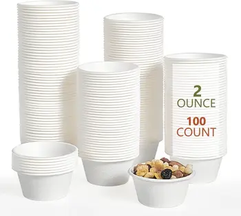 100 бр. / опаковане. 2 мл / 4 унции за Еднократна употреба чаши за тестване, чаши за суфле от естествен биоразлагаемого влакна багассы, чаши за подправки, чашки за проби