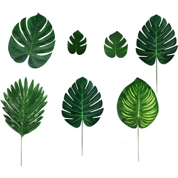 105 бр. изкуствени растения, от листата на тропическа палма-105 бр. 7 видове зелени листа за украса на празнична маса