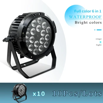 10шт 18x18 W RGBWA + UV LED Водоустойчива Par Light DMX Control Прожектор живописна равнина Професионално оборудване за дискотеки, DJ