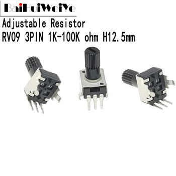 10шт RV09 Вертикален Вал 12,5 мм 1K 2K 5K 10K 20K 50K 100K 0932 Регулируем Резистор 9-Ти Тип с 3-Пинов Печата Ротационен Потенциометър