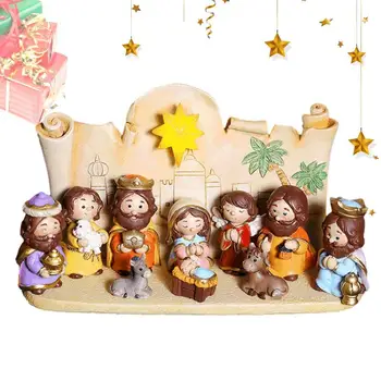 10шт Смола Светото Семейство е Набор от Коледните Статуи на Исус Фигурки на Коледна Украса на Интериор сцена 