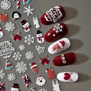 1бр Новата Коледна колекция Рельефных стикери за нокти Дядо Коледа Карикатура Лосове Снежинка Самоклеящийся слайдер за 3D и 5D стикери за нокти