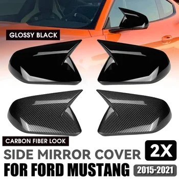 2 ЕЛЕМЕНТА Капачки на Страничните Огледала за Обратно виждане За Ford Mustang 2015 2016 2017 2018 2019 2020 2021 Лъскаво Черен Цвят, изработени От Въглеродни Влакна