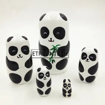 20 комплекти Матрешек с пандите Ръчно Рисувани Руски гнездене кукли Играчки Сладката Панда Руски Кукли Подарък за деца