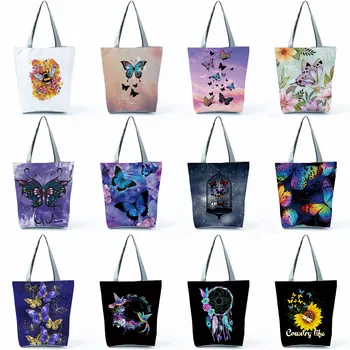 2022 Нова тенденция Жените красива чанта с комиксами и принтом пеперуди Модни чанти за Ежедневни универсална чанта през рамо торби за Многократна употреба за пазаруване