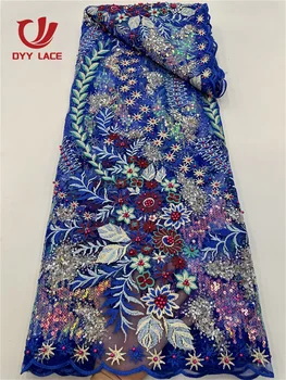 2023 Африканска лейси плат с пайети, с висококачествена бродерия на мъниста, Нигерийски Френски тюл, дантела материал за шивашки на сватбена рокля