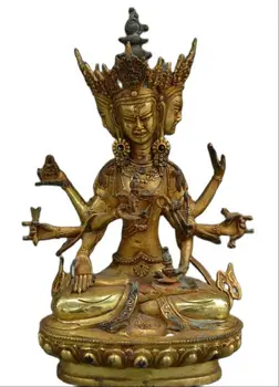 22 см Стария Китай, тибетския будизъм, Бронзова позлатена Статуя на Буда Намгьялмы и Ушнишавиджаи