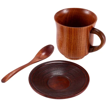 3 бр./компл. Дървена чаша, чинийка, лъжичка, набор от Инструменти за приготвяне на кафе и Чай, аксесоари