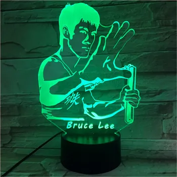 3D лампа нощна светлина Известният китайски Кунг-фу Модел на Брус Лий Многоцветное led осветление Сензорен бутон за домашен интериор 593