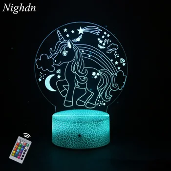 3D лампа с единорогом Led ночники за декор на стаята на момичетата 16 цвята с дистанционно управление USB Настолна лампа Подаръци за рожден Ден и Коледа