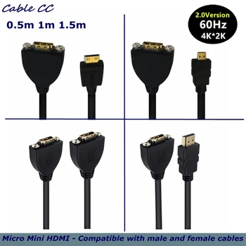 4K Micro Mini HDMI - Съвместим с Удлинительным 2.0 кабел male-female M / F, F / F HD с дупки за винтове за закрепване на Панел кабели