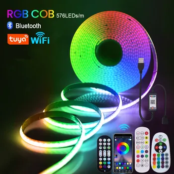 5V Wifi, Bluetooth съвместим USB RGB COB LED Strip Light 24key 44key Комплект за Дистанционно Управление 576 Светодиода За Осветление Гъвкава Лента
