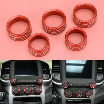 5шт Дръжка на ключа радио променлив ток на централната конзола на автомобила, пръстен, хастар от алуминиева сплав, подходяща за Dodge Ram 1500 2018 2019 2020