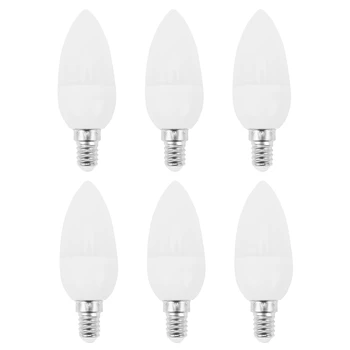 6шт led лампи, крушки за свещи, Свещници 2700K AC220-240V, E14 470LM 3 W Студен бял