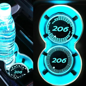 7 Цветни интелигентни led подстилок за чаши, автомобилни каботажните за вода за Peugeot 206, притежатели на напитки с емблема, USB зареждане, атмосферния осветление