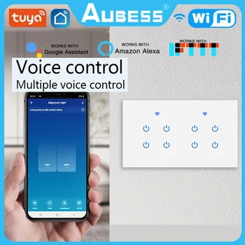 AUBESS Sasha WiFi EU Smart Touch Switch 2/3/4/5/6/8 Gang Стенни Бутон Работи с Smart Life Алекса Google Home Alice