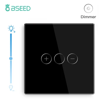 Bseed Стандартен сензорен екран сензор за ЕС, преминете на затъмняване, панел клас Crystal 1Gang 1Way, led с регулируема яркост, Бял Черен Димер с адаптер