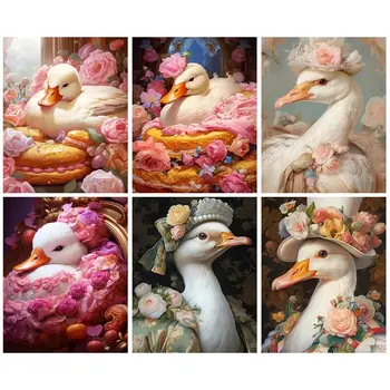 CHENISTORY DIY Снимки по брой Комплекти за рисуване животни White Goose По номера Фигура на платното Ръчно рисувани Артистичен Подарък Начало декор