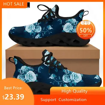 HYCOOL Дишащи спортни обувки Ретро Синята Роза с 3D принтом За жени и мъже, лека въздушна мрежа, които на растежа, за занимания във фитнес залата, за пътуване, Sapatos
