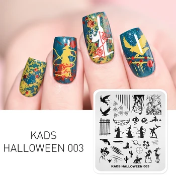 KADS Хелоуин 003 Плоча за релеф нокти с шарките на призрак и черепа, лак за нокти, печат, плоча за релеф, шаблони за печат, Шаблони за нокти