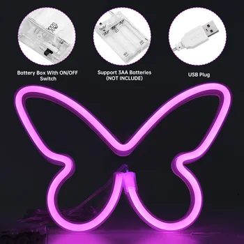 Led неонова лампа-пеперуда USB монтиран на стената лампа-пеперуда Нощни осветителни тела за помещението на Коледно парти Сватба парти Украса спални