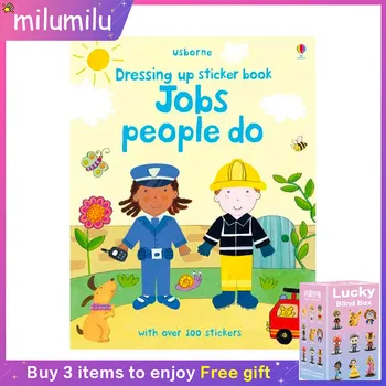 MiluMilu Usborne Оригинални популярни книги за деца, книги със стикери за обличане, Работа, която хората правят, оцветяване, История, английски