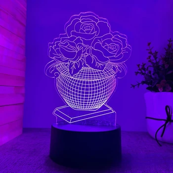 Nighdn 3D Нощно Цвете Атмосферното осветление Украса спални USB Настолна нощна лампа за рожден Ден, подарък за Коледа за децата