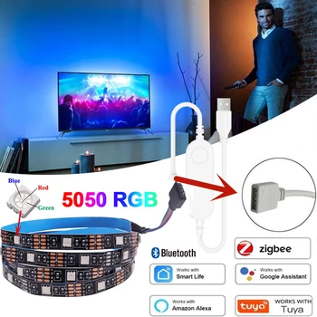 Smart Zigbee USB LED Strip Light RGB 5050 5V Sasha Wifi Bluetooth Control Led Light TV Backlight Лампа Работи С Алекса Google Home