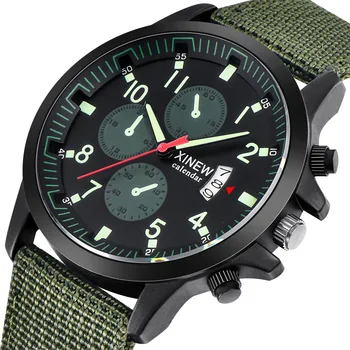 XINEW Часовници Мъжки Военни Спортни Зелени Часовници Модерен Платно Каишка С Автоматична Дата на Кварцови Ръчни Часовници за Мъже Reloj Hombre Montre Homme