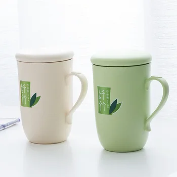 Бамбуковое влакна С капак, Чаша за мляко Домакински Чаша за закуска Голям капацитет Двойка чаши Кафе на Чаша за чай