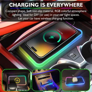 Безжично зарядно 15 W, безжична зарядно за кола, подложка за бързо зареждане, противоскользящий матов с led подсветка на Samsung за iPhone 15 14