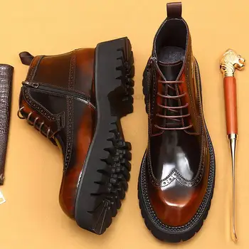 Висококачествени мъжки кожени обувки, луксозни Обувки Челси от естествена кожа в ретро стил За мъже, Черни ботильоны с цип за мъже