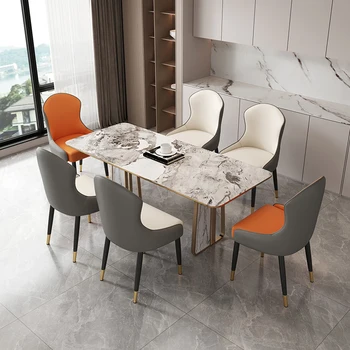 Водоустойчив Трапезария стол в скандинавски стил, Модерни Метални Кожени Луксозни Трапезни Столове, Дизайнерски мебели за кухня Sillas Comedor