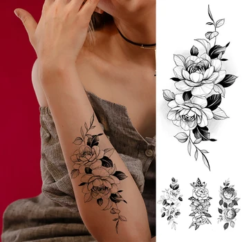 Временна татуировка с цветен модел за жени и момичета, татуировка с черна роза, стикер, изкуствени татуировки на ръцете си, боди арт със собствените си ръце
