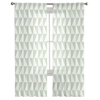 Геометрия зелена четириъгълна ленти, Прозрачни тюлевые завеси за хол, спалня, кухня, завеса за декорация на дома
