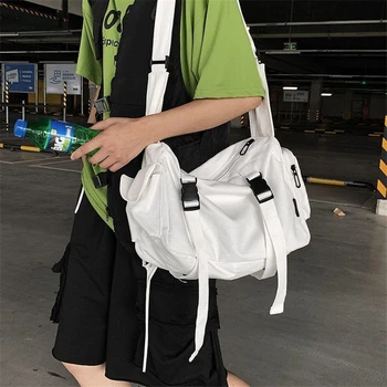 Голям чанта през рамо, Холщовая Дамски Мъжки училищна чанта за студенти, пътна чанта за пазаруване, Хип-хоп Ins, мултифункционален съобщение за мода