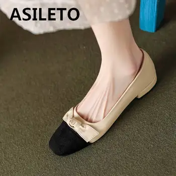 Дамски обувки-лодка ASILETO с квадратни пръсти на нисък ток от 2,5 см, без закопчалка, с възел-на пеперуда, за Боядисана ежедневни обувки голям размер 41 42