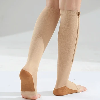 Дамски чорапи за изгаряне на мазнини с цип, функционални компресия Тънки чорапи за краката 