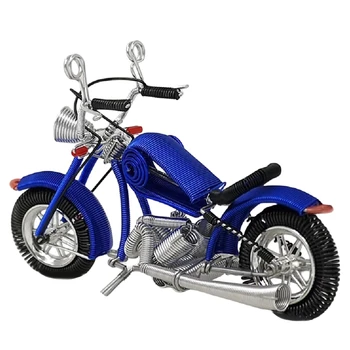 Декор на аксесоари за мотоциклети от алуминиева тел-ръчна изработка - Уникална скулптура на мотоциклет за дома, лесен за използване Син цвят