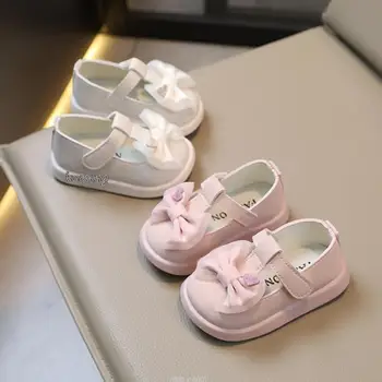 Демисезонная Кожени обувки за момичета, Модерни обувки за малки момичета с бантиком, Детски обувки на принцесата, Детска празнична обувки