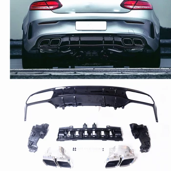 Дифузер на Задната Броня на Автомобила, Спойлер За Устните и Върха на Ауспуха на Изпускателната Тръба Mercedes Benz C Class W205 Coupe AMG 2015-2021 C63 Style