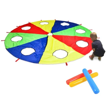 Дъгата парашут, парасейлинг, 6 фута, подвижната игра с парашут (с мишката) Развитие на играчка с 3 въздушни пръчки с дължина 2 метра