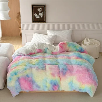 Дълго плюшевое одеяло AI WINSURE с цип 200x230 Зимата каре е Топъл Мек цветен Може да бъде пододеяльником за канапе-легло