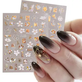 Златни етикети Сладък Дизайн нокти за лятото и пролетта на Самозалепващи етикети Листа, Цветя Плъзгачи за декорация на нокти LACJ030