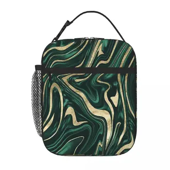 Изумрудено-зелен, черен, Злато, мрамор # 1 # интериор # изкуство, чанта за обяд, изолиращи чанти за пикник, Дамски чанти за обяд