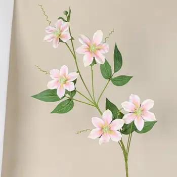 Имитация на букет изкуствени цветя Реалистичен цвете клематис 5 глави, имитации на изкуствено цвете, просто се грижи за имитация на сватбен дом декор
