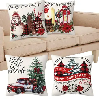 Калъфки за Коледа, комплект от 4 удобни покрива възглавница, които могат да се перат в машина, Сезонни декори за легла, столове, коли